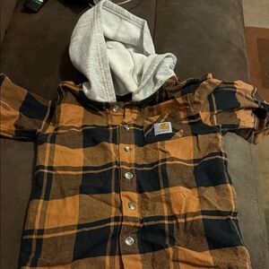 Carhartt Kids' Black and Orange Plaid Hooded Shirt